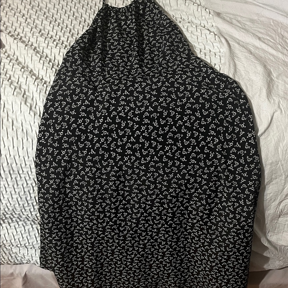 Black and White Floral Halter Dress